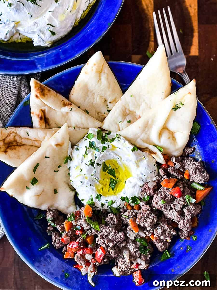 Mediterranean Ground Beef Yogurt Bowl 10 Pita Bread Platter With Mediterranean Ground Beef And Labneh