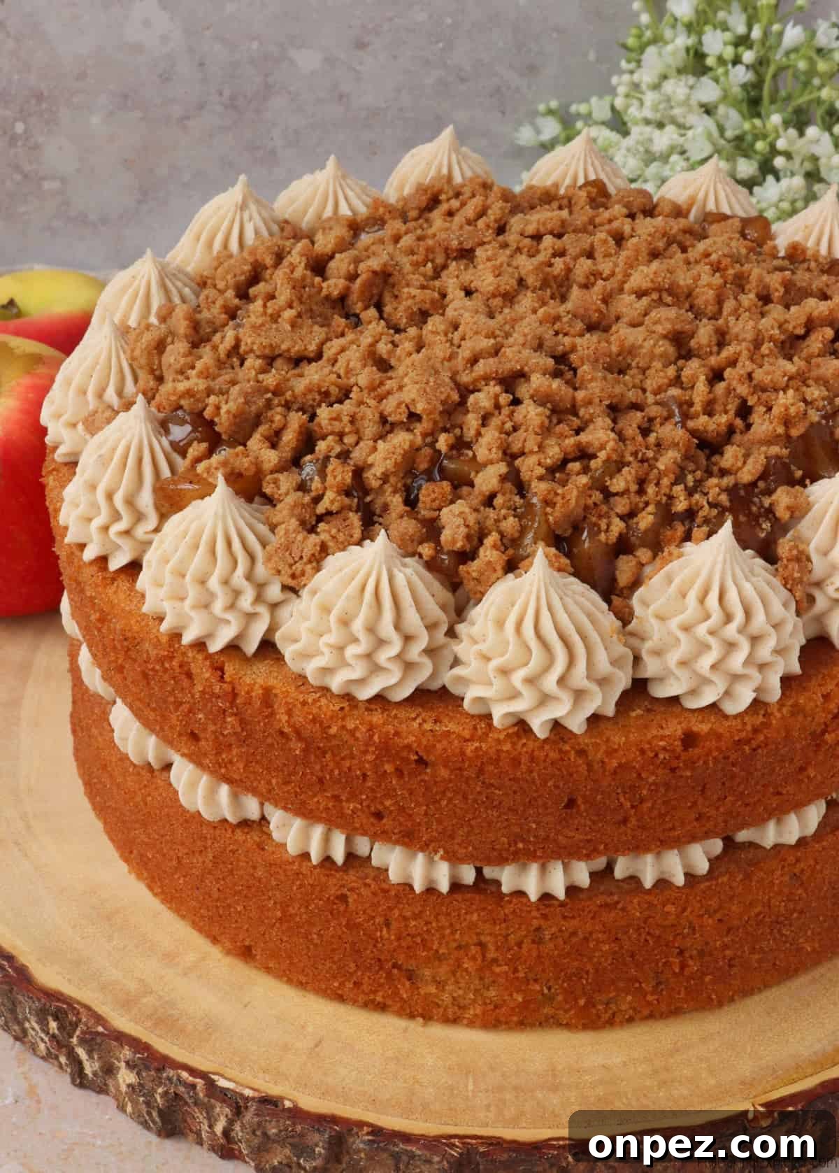 Fruity Bakes Cakes Crumbles and Dessert Recipes 3 2 tier Apple Crumble Cake with buttercream and crumble on top