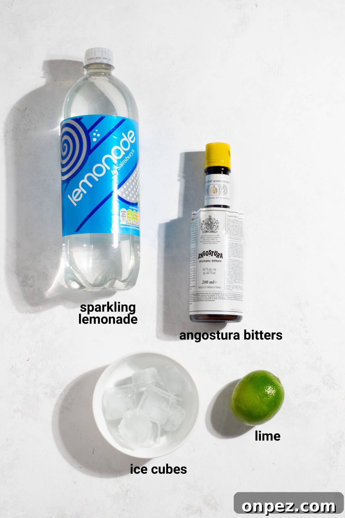 Classic Lemon Lime and Bitters Cocktail Recipe 3 Lemon lime bitters ingredients.
