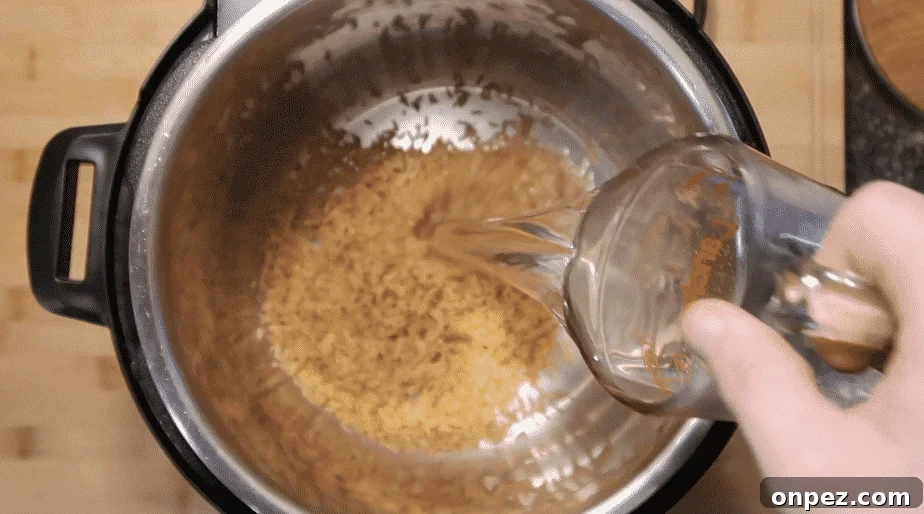 Instant Pot Brown Rice Recipe 6 Adding water to brown rice in the Instant Pot