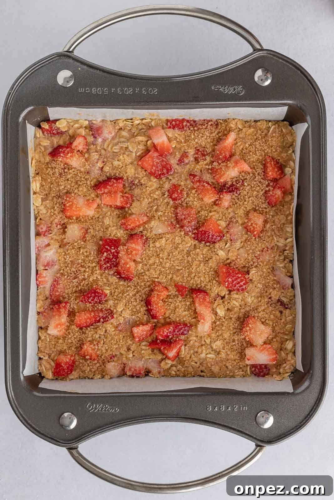 Baked gluten free oatmeal breakfast bars before baking.