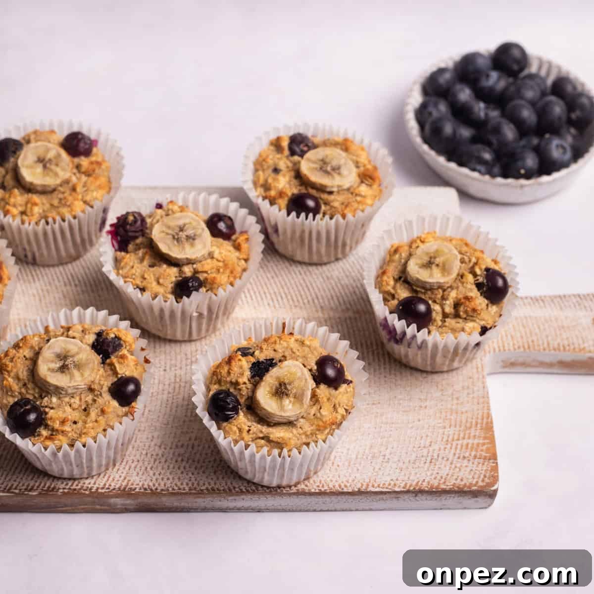 Banana Oatmeal Muffins with blueberries.