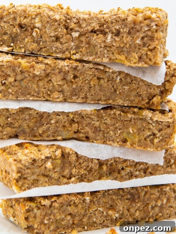 breakfast banana bars stacked.