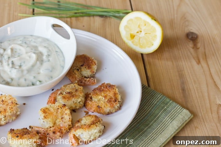 crispy herbed shrimp with chive aoli on a plate