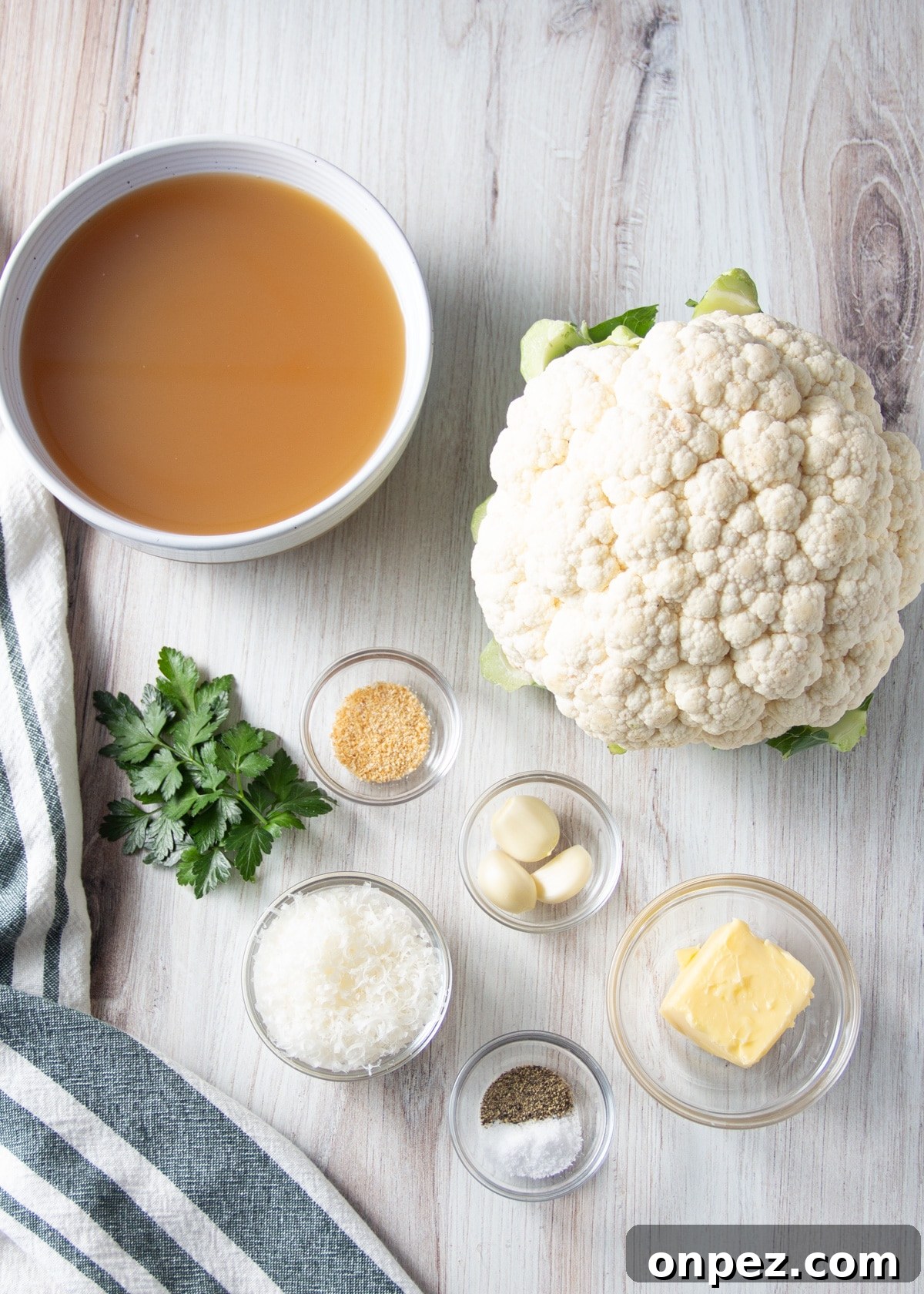 Smoked Cauliflower: How to Achieve Smoky, Tender Flavor 8 Picture of recipe ingredients in individual bowls.