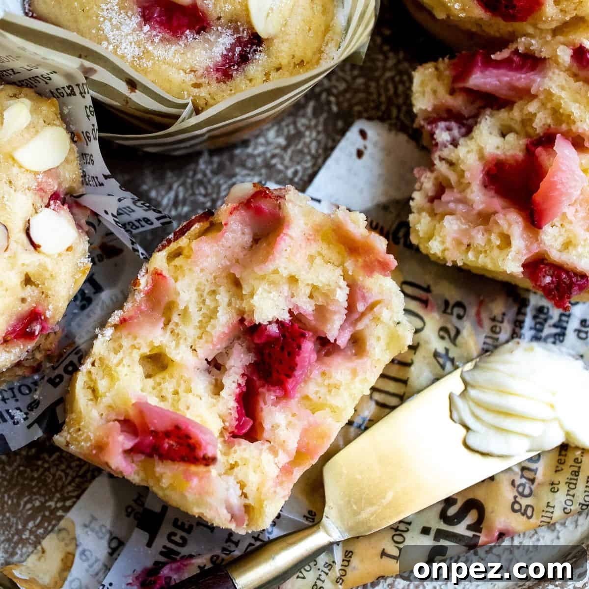 Freshly baked strawberry yogurt muffins.