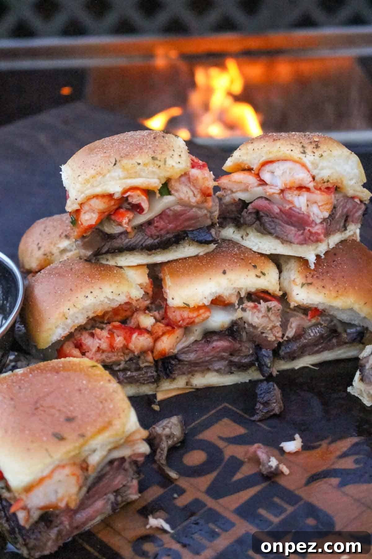A pile of surf and turf sliders