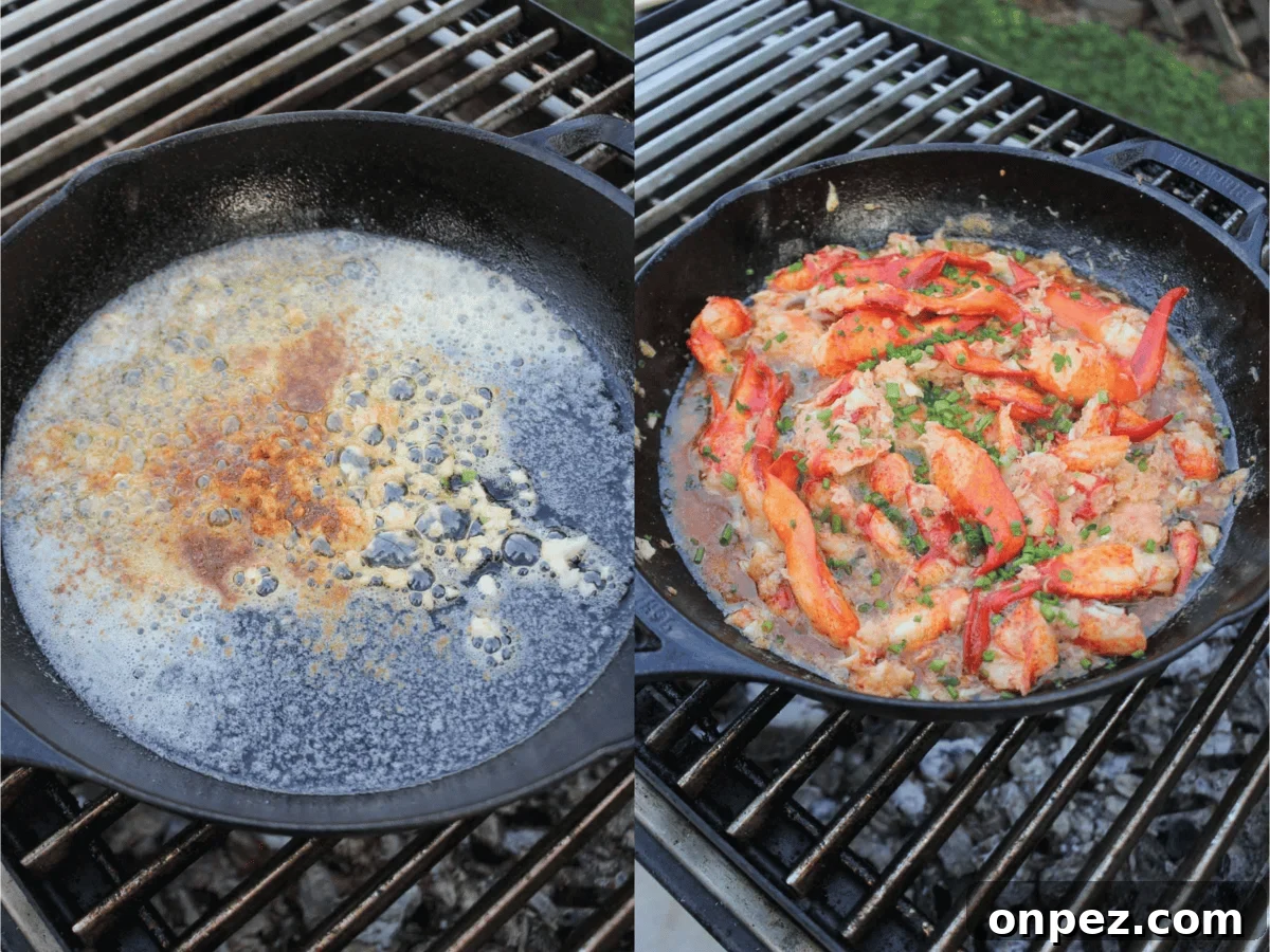 Sauteeing lobster meat