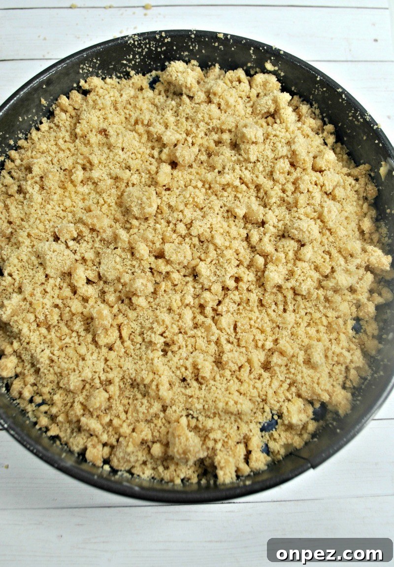 Crumb topping on lemon blueberry cake recipe