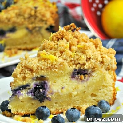 Create a delicious Lemon Blueberry Cake Recipe complete with a cream cheese layer and delicious crumb topping all in your Instant Pot or pressure cooker! A delicious light dessert that is beautiful and easy to assemble! #instantpotrecipe #pressurecookerrecipe #lemonblueberrycakerecipe #lemonblueberrycrumbcake