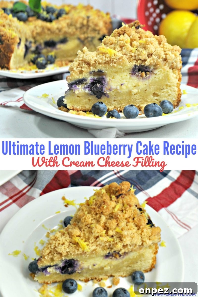 Create a delicious Lemon Blueberry Cake Recipe complete with a cream cheese layer and delicious crumb topping all in your Instant Pot or pressure cooker! A delicious light dessert that is beautiful and easy to assemble! #instantpotrecipe #pressurecookerrecipe #lemonblueberrycakerecipe #lemonblueberrycrumbcake