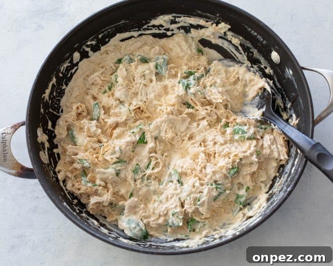 Creamy Chicken and Spinach Enchiladas 4 Creamy chicken and spinach enchilada filling