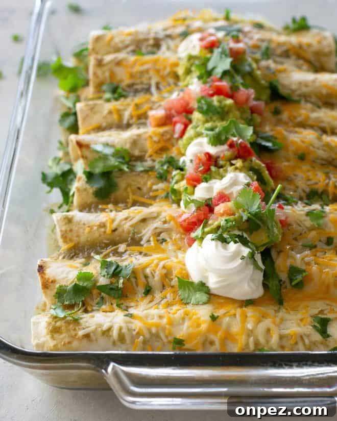Creamy Chicken and Spinach Enchiladas 8 Creamy Chicken and Spinach Enchiladas served hot