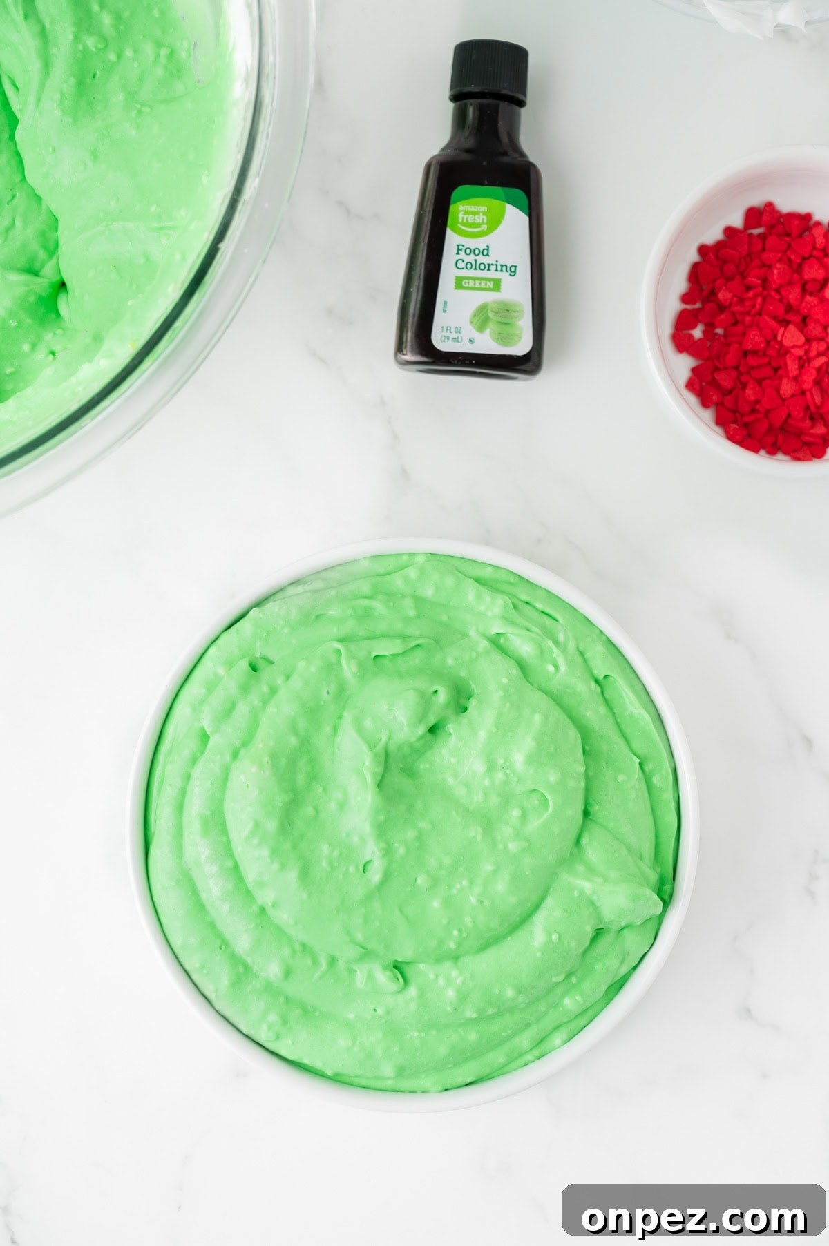 Creamy Grinch Dip Recipe for Holiday Parties 8 An overhead image of the grinch dip in a bowl.
