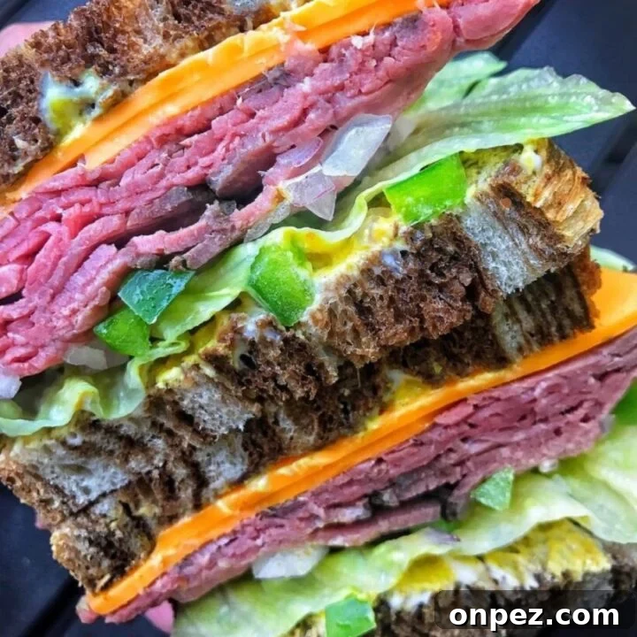 A close up of a roast beef sandwich