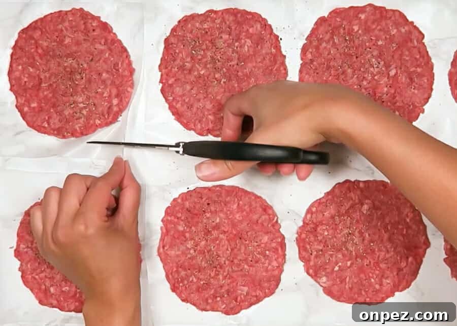 In-N-Out Double-Double Animal Style Copycat Recipe 15 Cutting wax paper around burger patties