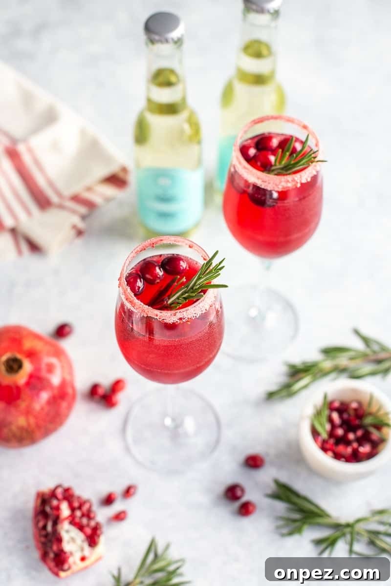 Prosecco drink with cranberries in a fancy glass