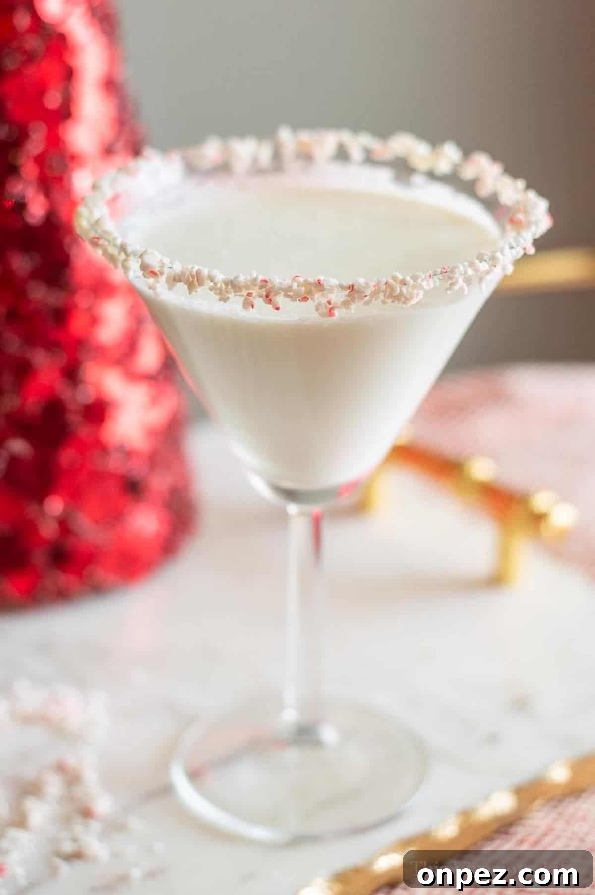 Candy Cane Martini Christmas Mocktail in a glass