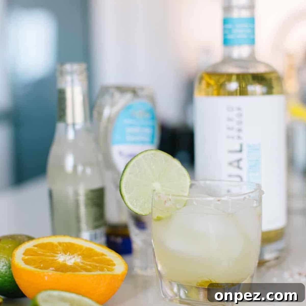 Virgin Margarita on the Rocks Recipe in a glass with lime