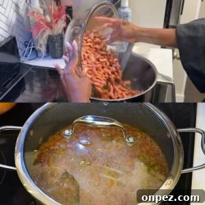 Authentic New Orleans Red Beans and Rice 5 Beans being poured into a pot then simmered.