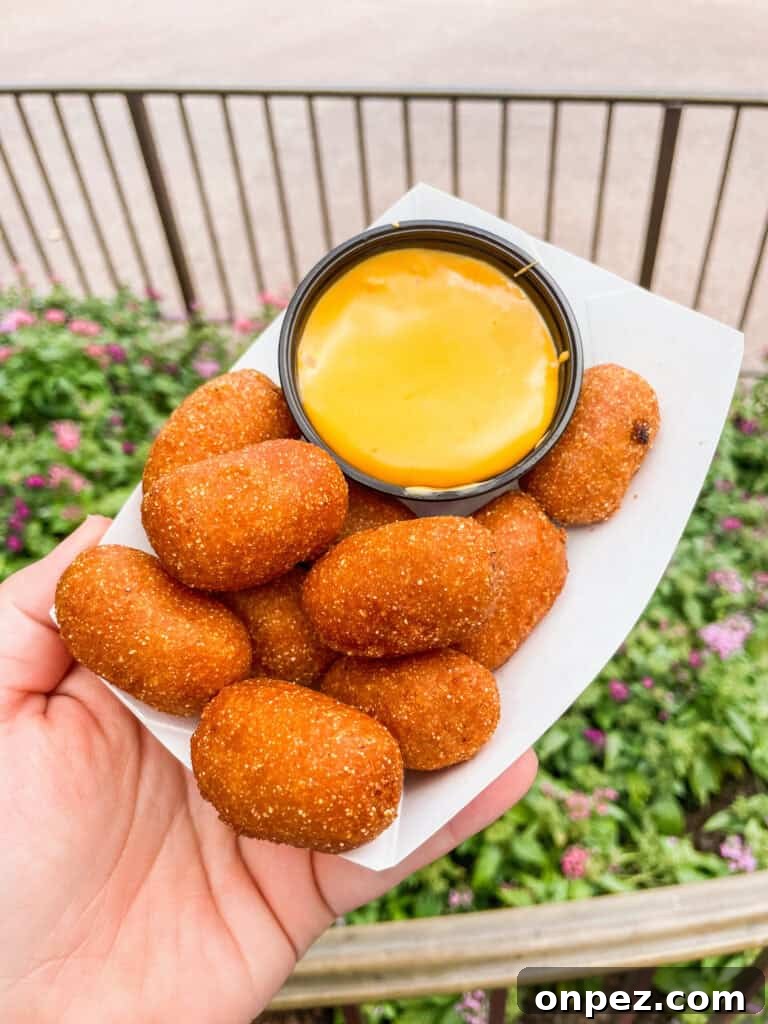Casey's Corner: Local News, Food and Community Events 4 corn dog nuggets with cheese sauce from Casey's Corner.