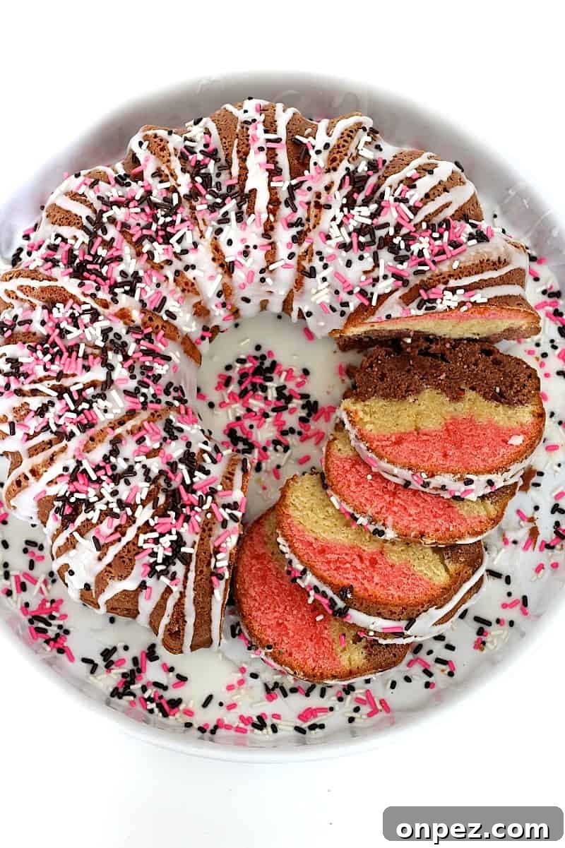 Neapolitan Marble Pound Cake with Chocolate, Vanilla and Strawberry 5 Layered Neapolitan Pound Cake