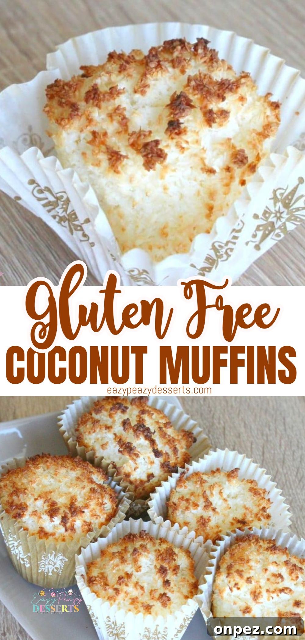 Fluffy Gluten-Free Coconut Muffins 6 Photo collage of gluten free coconut muffins