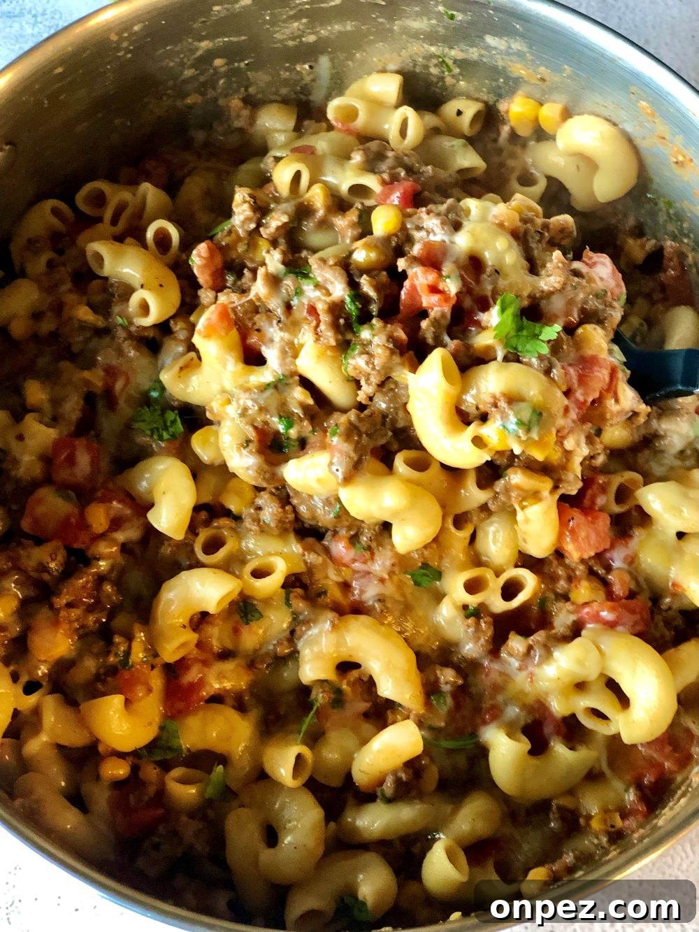 Skillet Taco Mac and Cheese 2 Skillet Taco Mac served in a skillet