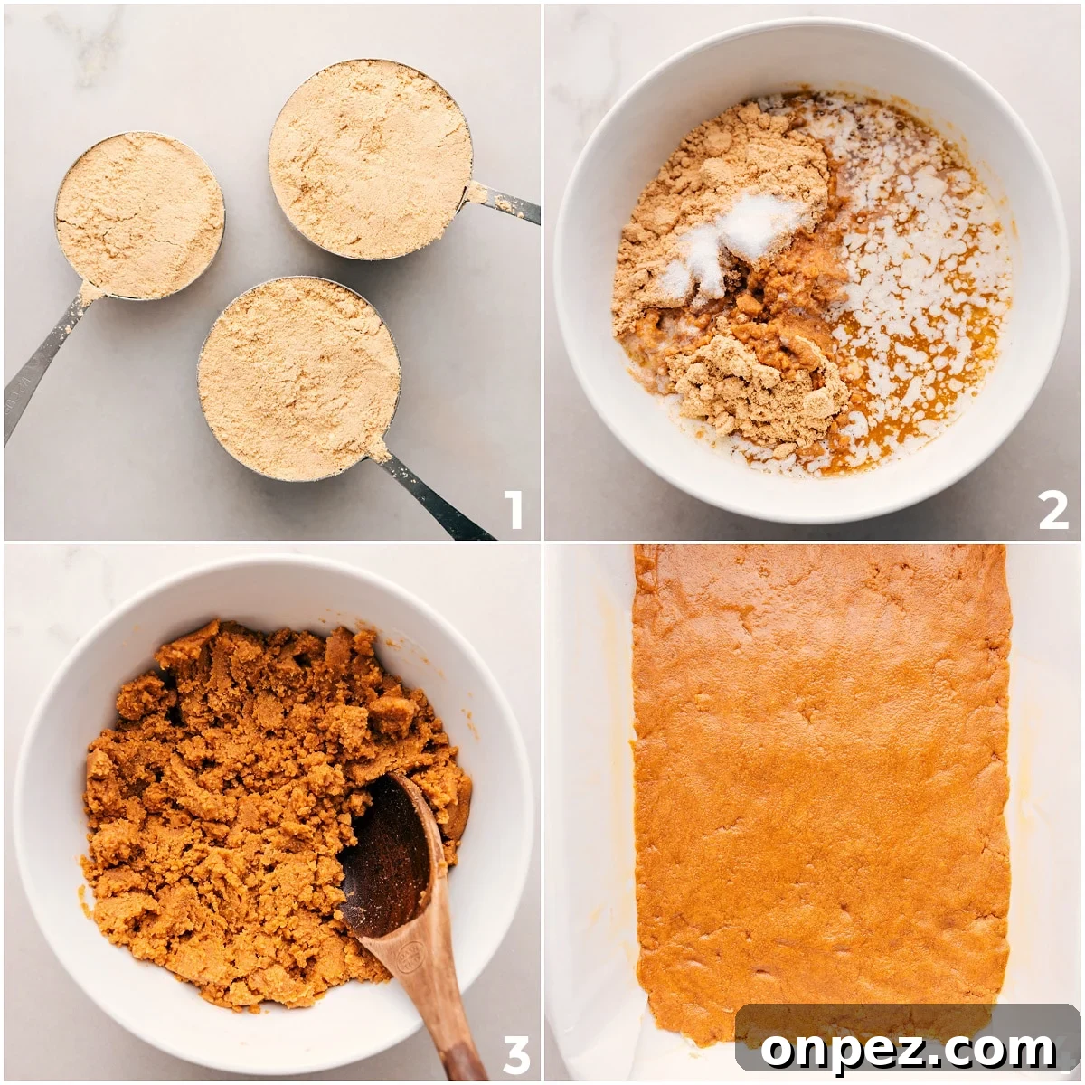 The graham cracker crust prepped and spread into the pan for 7 Layer Bars.