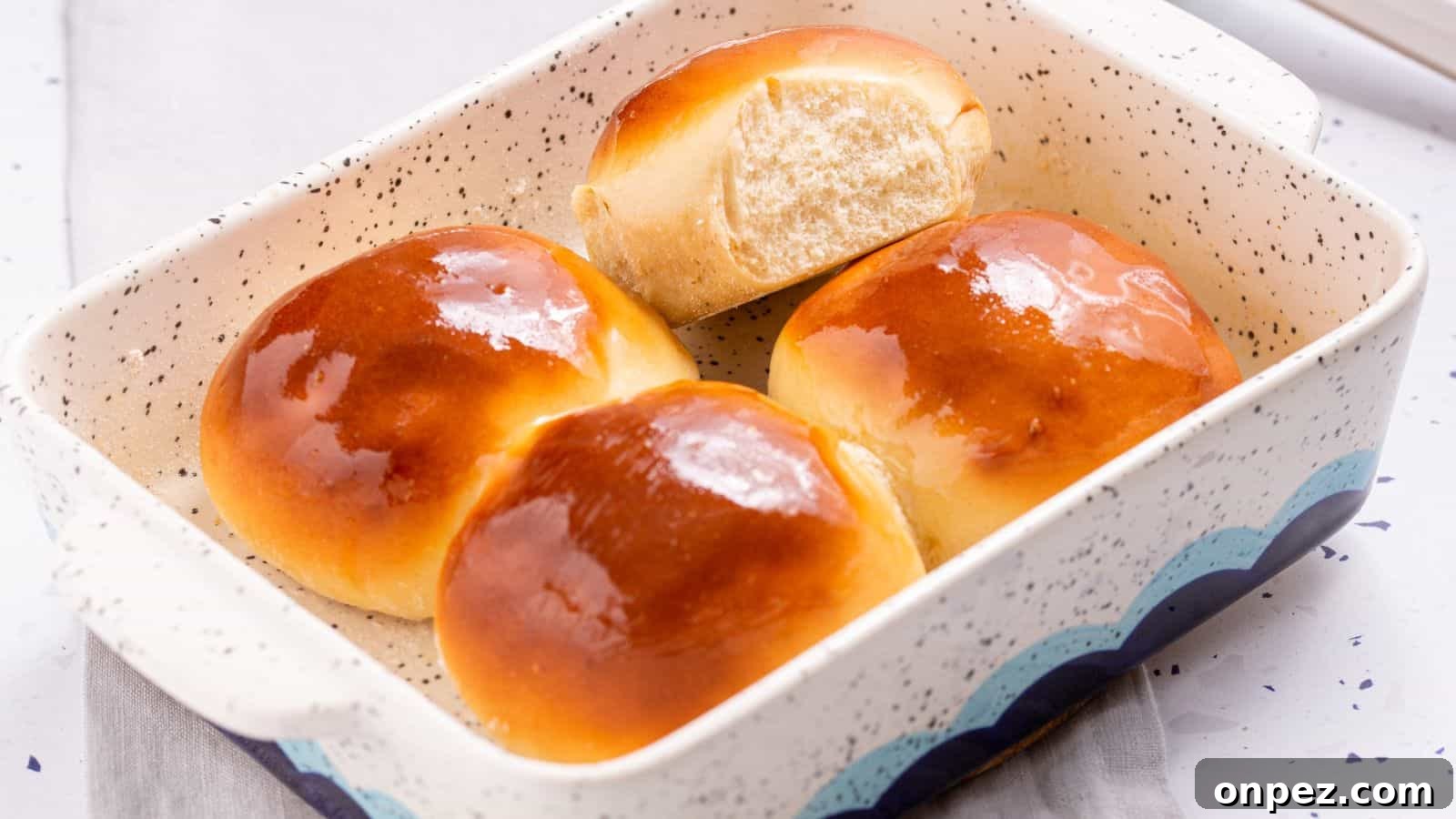 Yeast rolls in baking dish.