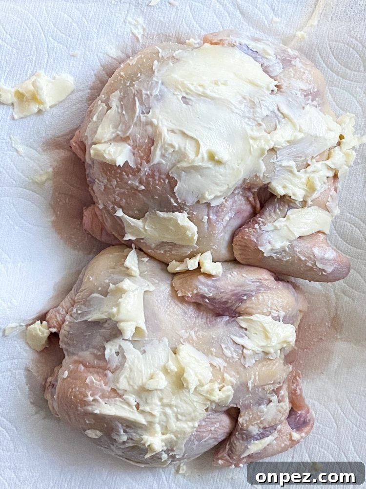 Crispy Air Fryer Cornish Hens Recipe with Herb Butter 6 raw cornish game hens rubbed with butter