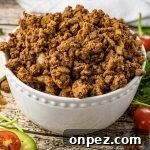 big bowl of ground beef taco meat