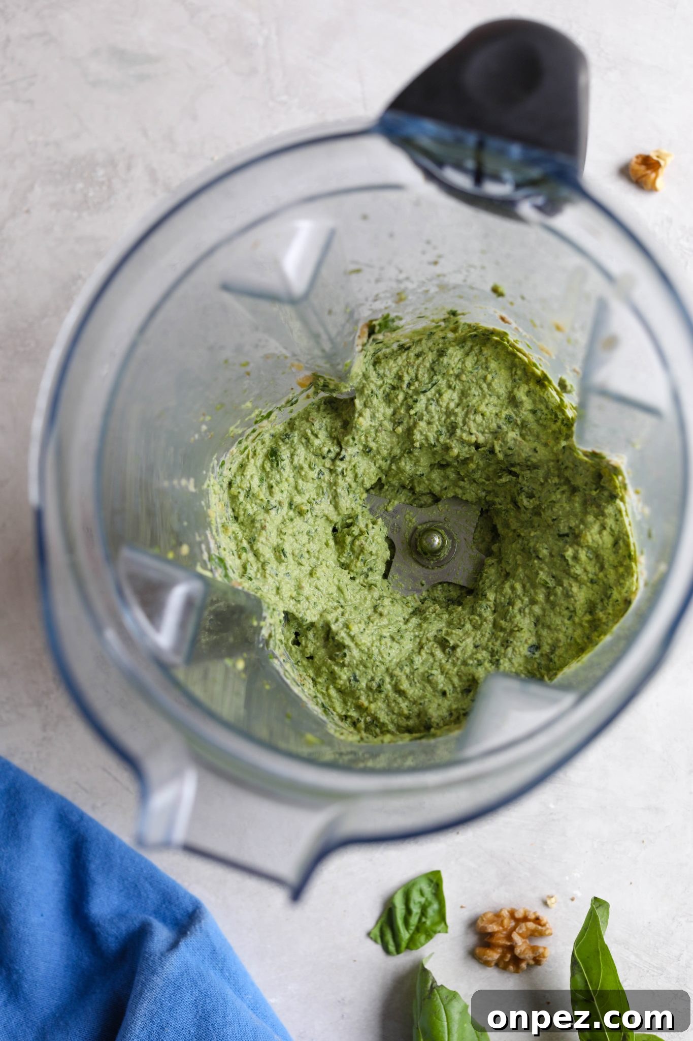 Basil Pesto blended in Vitamix by Flora & Vino