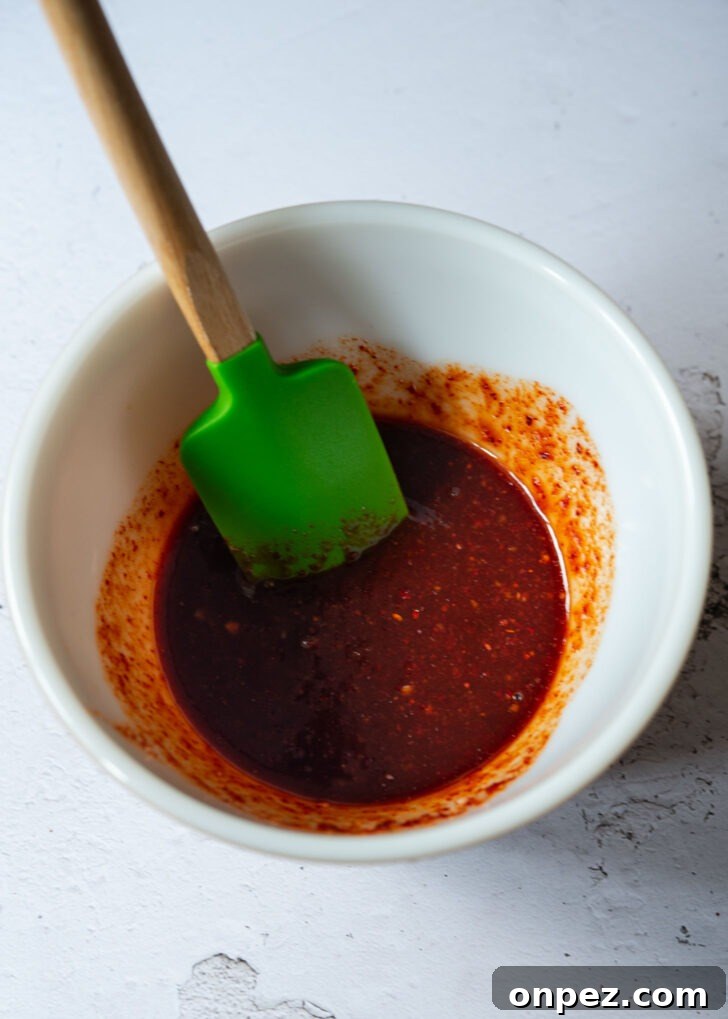 Spicy sauce for Korean potato side dish.