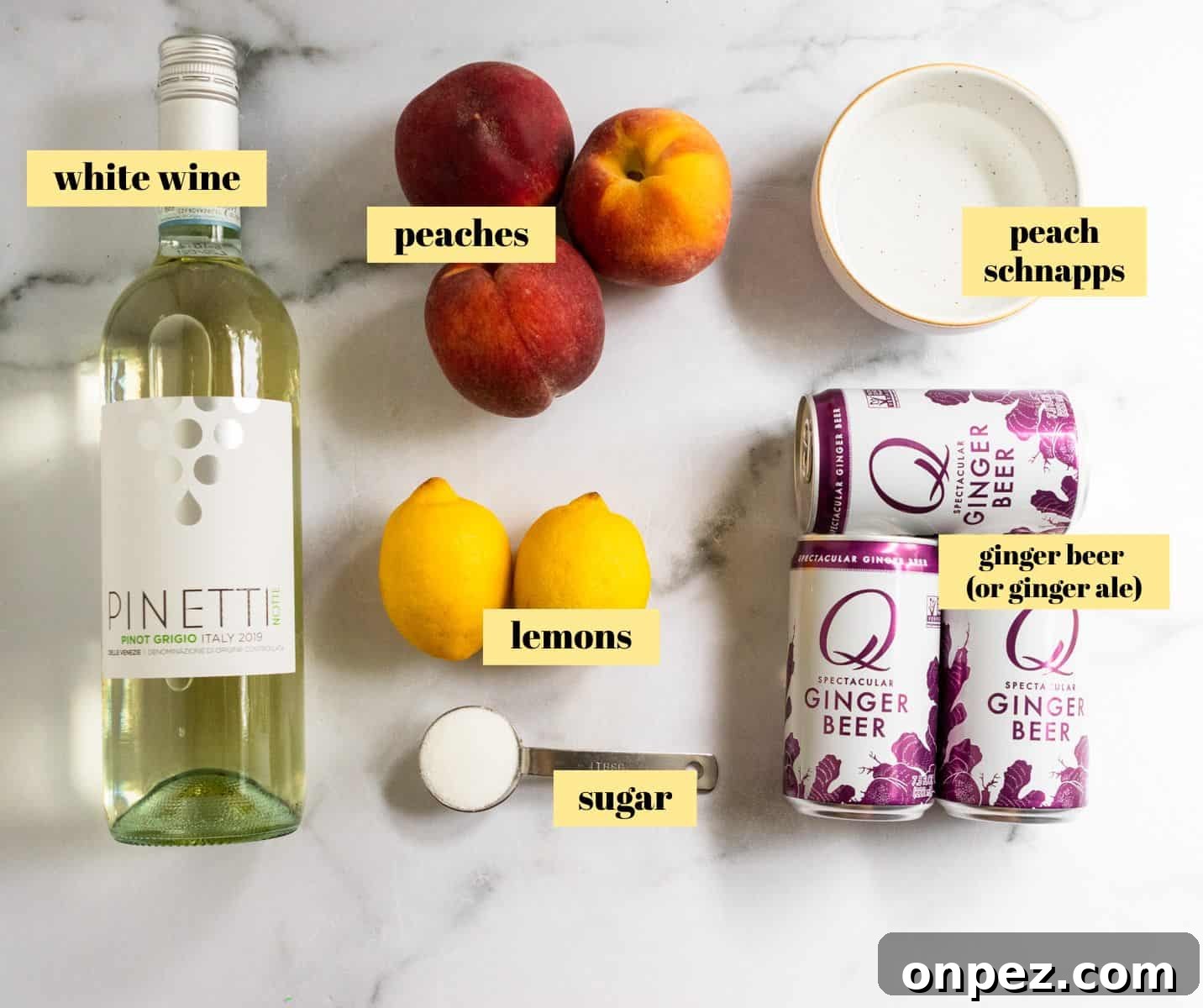 Ginger Peach White Wine Sangria Recipe 3 Ingredients to make recipe.