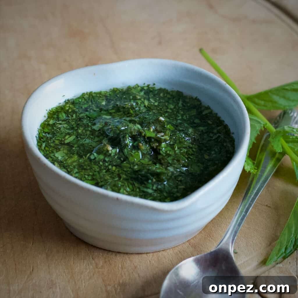 Homemade Mint Sauce Recipe for Lamb and Roasts 8 Small heart shaped white bowl filled with homemade mint sauce