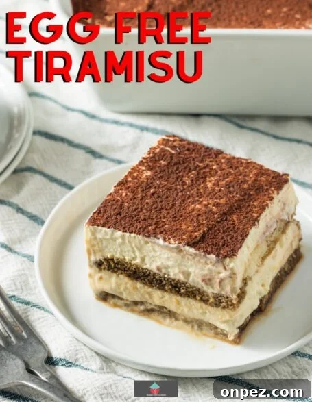 Creamy Eggless Tiramisu Recipe 2 Egg Free Tiramisu on a serving dish