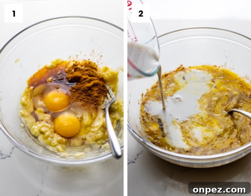 step by step photos showing how to make oatmeal banana pancakes