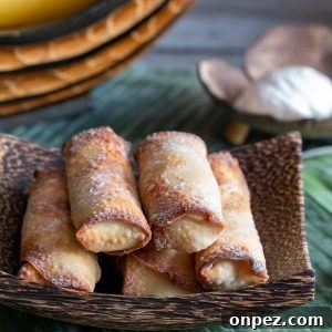 air fryer banana spring rolls on a bamboo mat