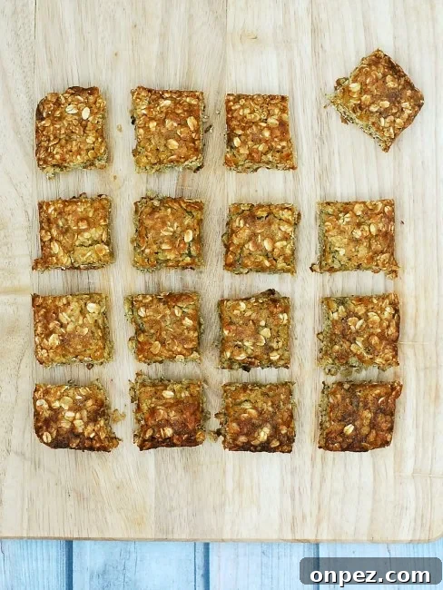 Banana Oatmeal Breakfast Bars 3 Moist banana-oatmeal squares with oats and ripe banana