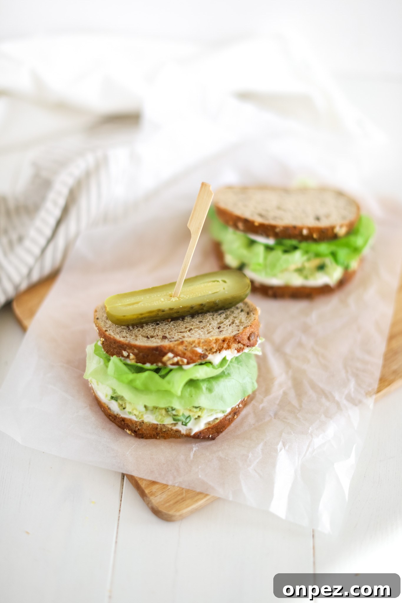 avocado egg salad sandwich with pickle