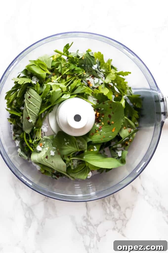 Chimichurri Sauce in a white bowl.