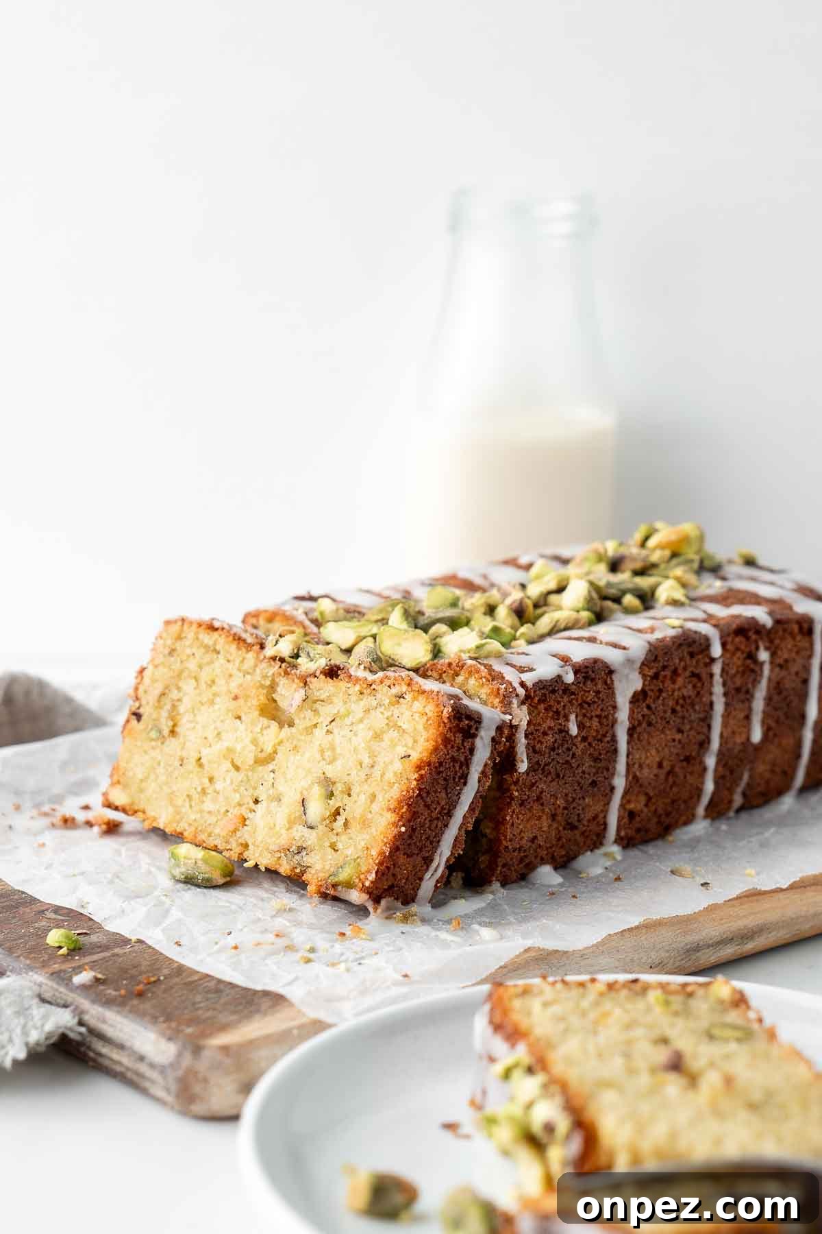 Lemon Pistachio Loaf Cake with Cardamom 6 Glazed pistachio lemon loaf