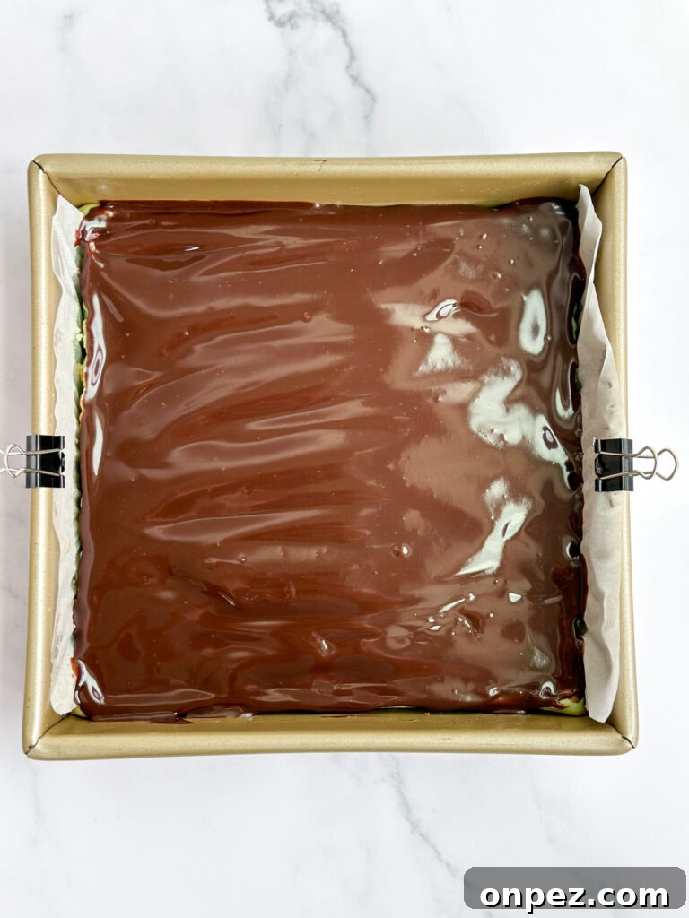 Decadent Chocolate Mint Cheesecake Bars 12 cheesecake bars with ganache.