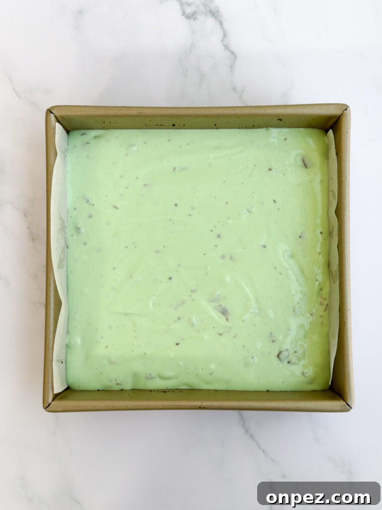Decadent Chocolate Mint Cheesecake Bars 9 cheesecake before baking.
