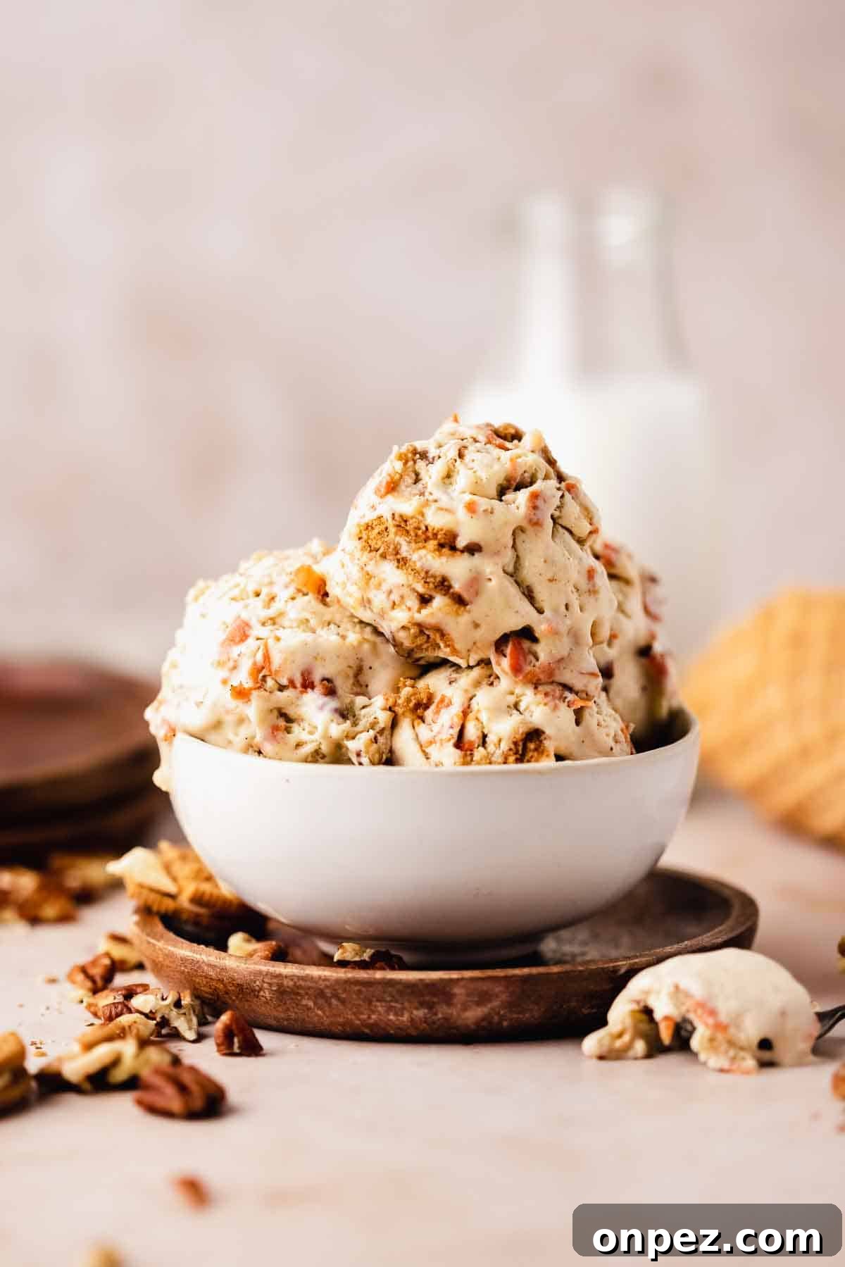 Creamy Carrot Cake Ice Cream Recipe 3 carrot cake ice cream in a bowl with spoon