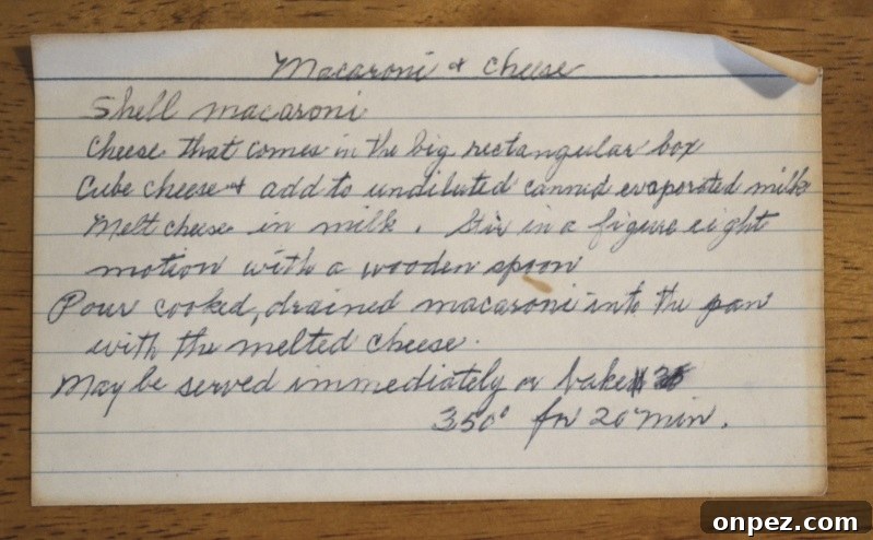 Grandma's Macaroni and Cheese Recipe 18 Grandma Troxel's handwritten vintage macaroni and cheese recipe card