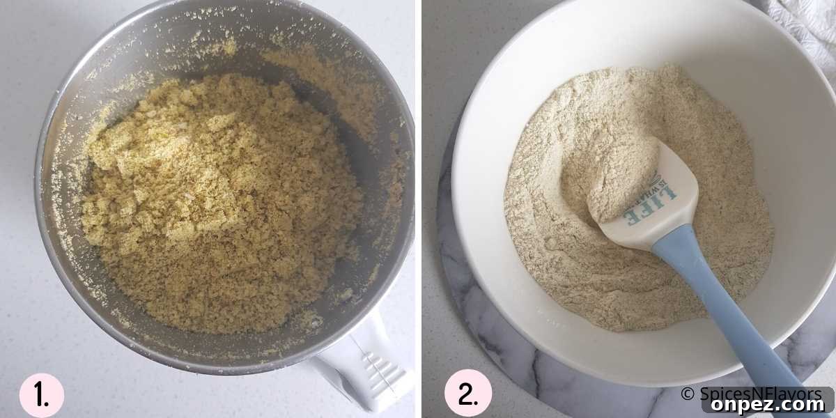 Eggless Rasmalai Cookies: Indian Milk Dessert Treats 4 collage of steps showing the dry ingredients needed to make the cookie