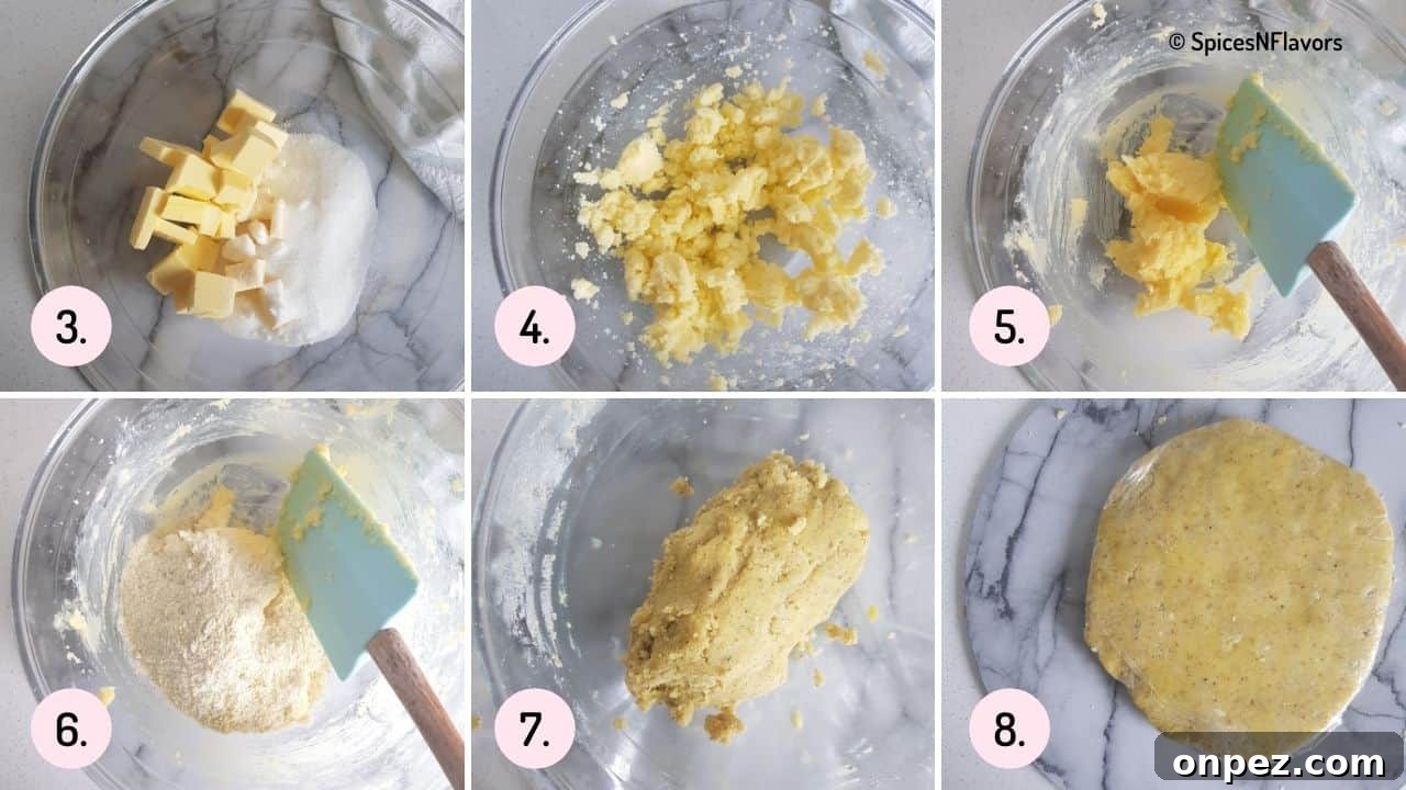 Eggless Rasmalai Cookies: Indian Milk Dessert Treats 5 collage of steps explaining how to beat butter and sugar