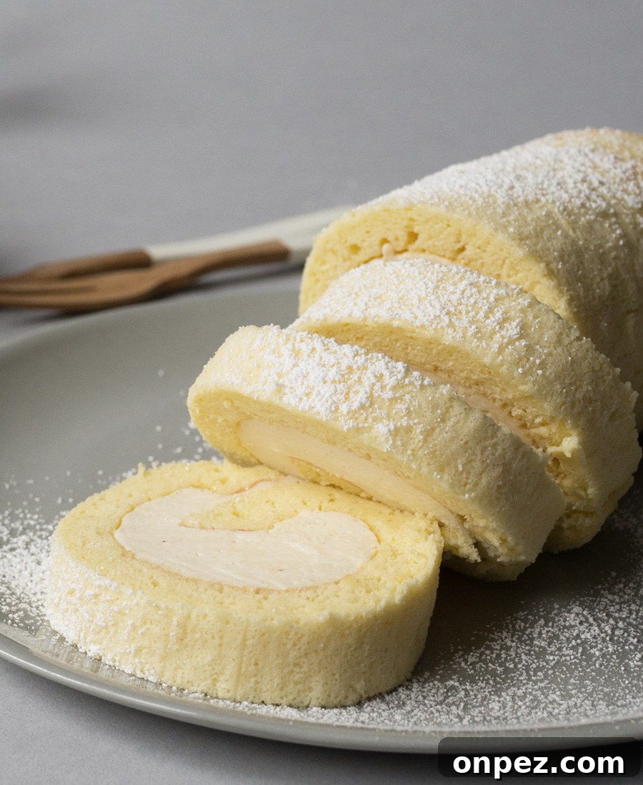 Hojicha Roll Cake Recipe: Roasted Green Tea Swiss Roll 4 Hojicha Roll Cake Closeup
